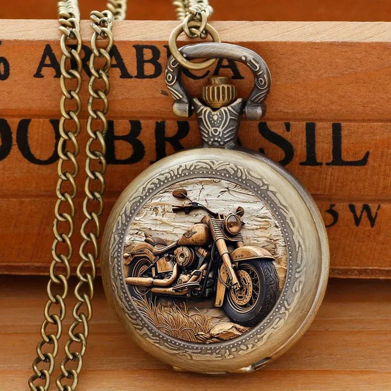 Vintage motocyklové křemenné kapesní hodinky Muži Ženy Náhrdelník s přívěskem řetízek s přívěskem Hodiny Dárky