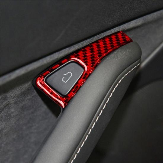 4Pcs Red Carbon Fiber Window Lift Switch Button Cover Trim For Tesla Model 3/Y