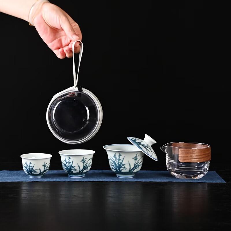 Hongyu Blue & White Gaiwan 2-Cup Travel Tea Set