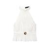 Kaslead New Arrival Women's Clothing Fashion Style Fashion Minimalist Small Pleated Hanging Collar Tops 0387077