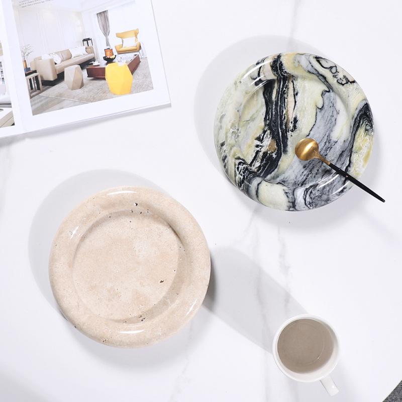 Natural Marble Round Fruit Plate Tray Creative Home Living Room Dried Fruit Snack Plate