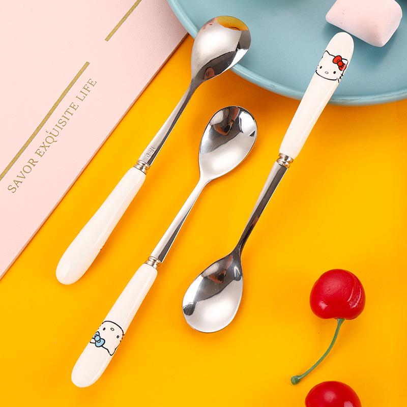 Charming Cartoon Stainless Steel Spoon & Fork Set for Kids - Perfect for Coffee, Rice, Dessert, and Fruit.