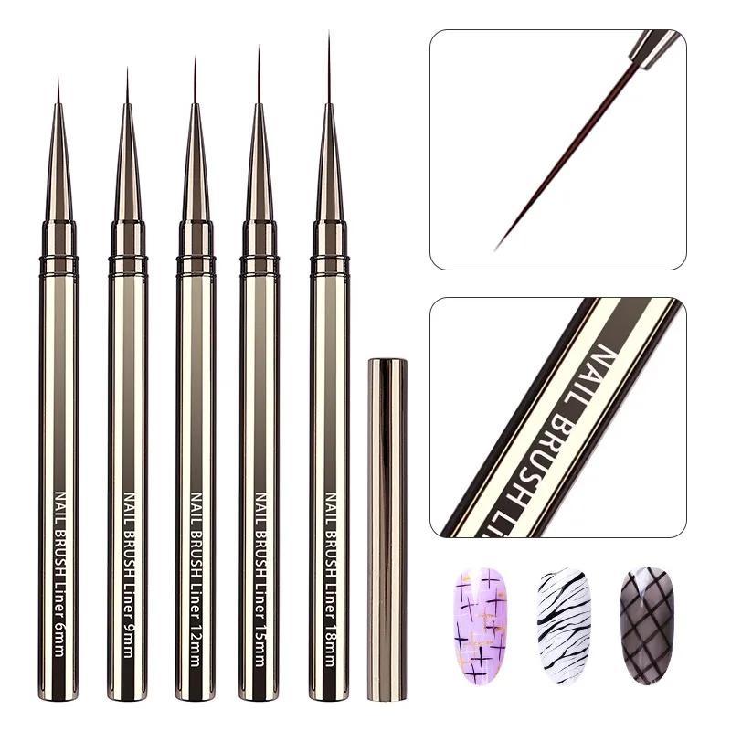 6/9/12/15/18mm Nail Liner Pinsel Set Zeichnen Linien Streifen Malerei Blume Stift Nail art Maniküre Metall Griff