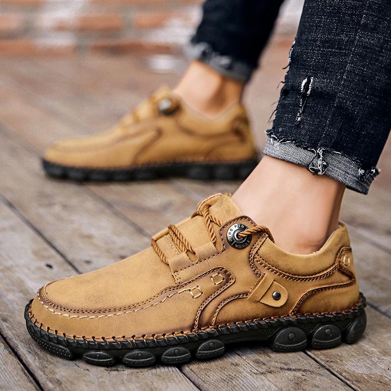 Autumn and winter new retro outdoor casual men's shoes large size 48 sewn small leather shoes men's comfort