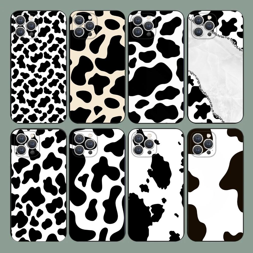 Black white cow print Phone Case For iPhone 15,14,13,12,11,Plus,Pro Max,XS,X,XR,SE,Mini,8,7 Soft Silicone Black Cover