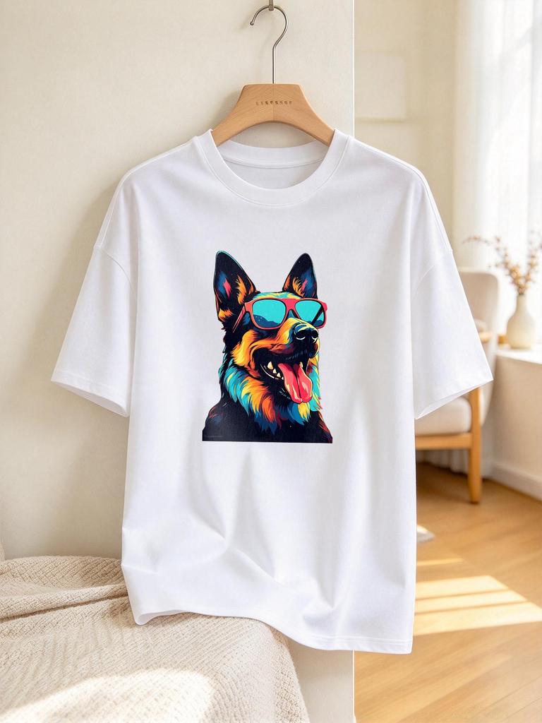 Unisex T-shirt Cool Colorful Dog Printed Summer Casual Comfy Top