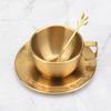 Set de 250ML de Cești de Cafea cu Strat Simplu Transfrontaliere, Culoare Aurie cu Linguriță, Set de Cești de Cafea și Ceai din Oțel Inoxidabil, Cupă Milanese de Exterior