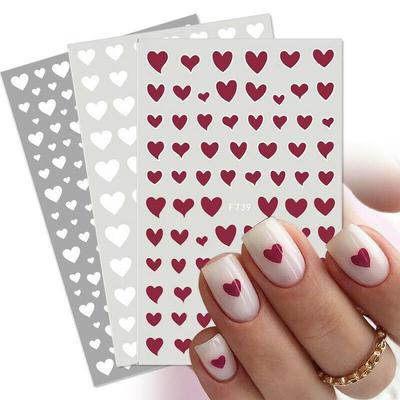 Decalcomanie di design per adesivi per unghie 3D con cuore d'amore fai-da-te per nail art nero bianco rosso