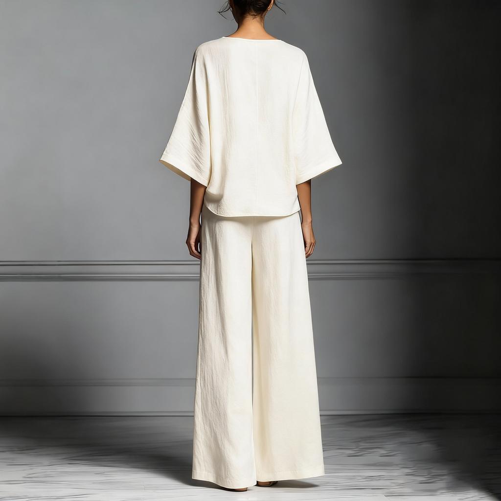 Women's Loose-fitting, Stylish, And Elegant Flared-Sleeve Linen Suit