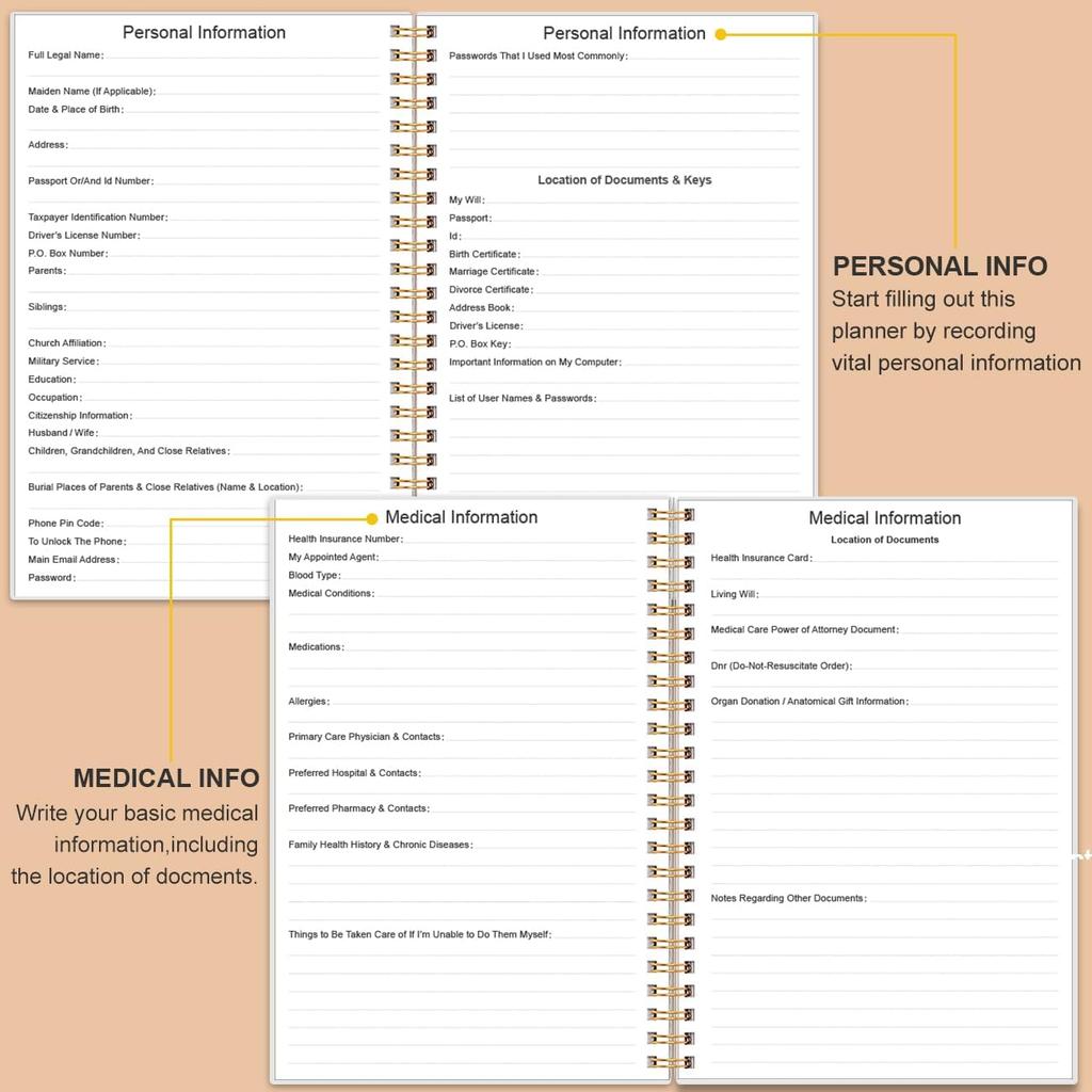 End of Life Planner – Final Arrangements Organizer for Beneficiary, Will Preparation, Last es & Funeral Planning, 5.8" x 8.5", Rose Leaf