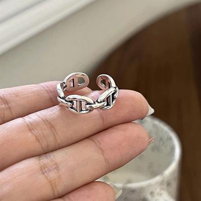 Pig Nose Ring Women's Simple Niche Design Chain Index Finger Ring Retro Old Ring Adjustable Opening Ring