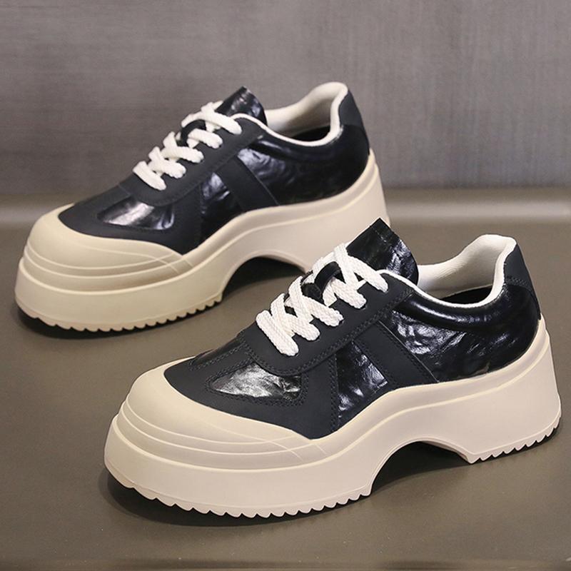 

Women Platform Sneakers Casual Fashion Outdoor Shoes Comfortable Lace Up Flat Sneakers High Quality Sport Shoes For Female 35-40 40 чёрный