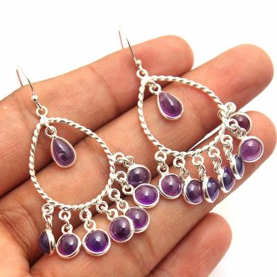 Handgefertigter Ohrring aus massivem 925er-Sterlingsilber, Amethyst-Ohrring für Damen