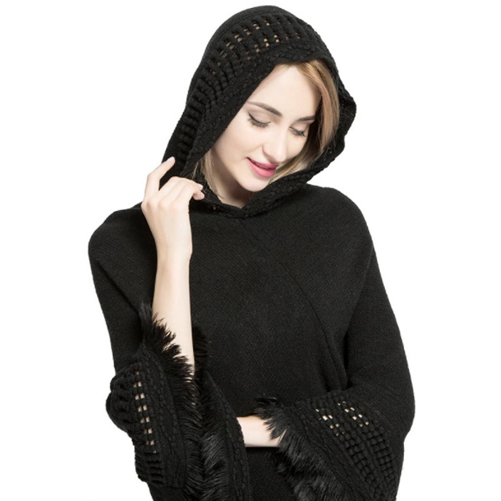 

Cashmere Winter Hooded Knit Cape Shawl for Women s Daily Look