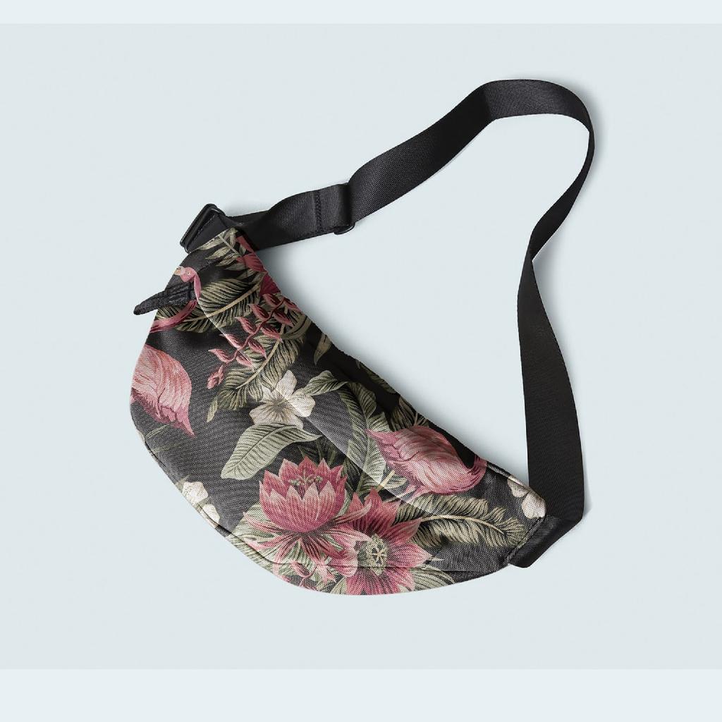 Outdoor Dekostoffe Oxford - Motiv Rosa Flamingo Auf Schwarzem