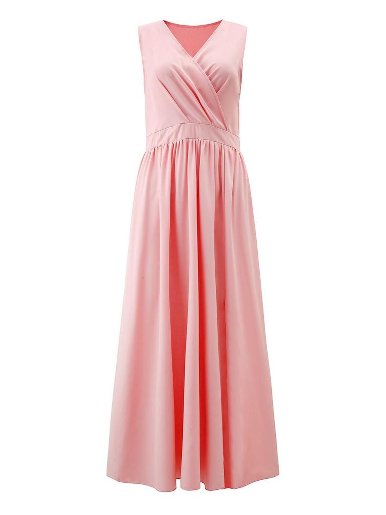 2023 Summer European & American Deep V-Neck Solid Color Maxi Evening Dress with Slit