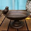 Antique Rustic Round Cast Iron Footed Bird Feeder With Bottom Base Home Garden Decor Table Heavy Metal Storage Bowl Plate Tray