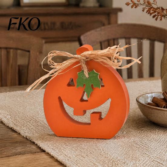 Halloween Pumpkin Table Sign Indoor Wooden Sign, Spooky Tabletop Block Small Fall Signs Tiered Tray Centerpiece for Office Home Shelf Decor Decorative