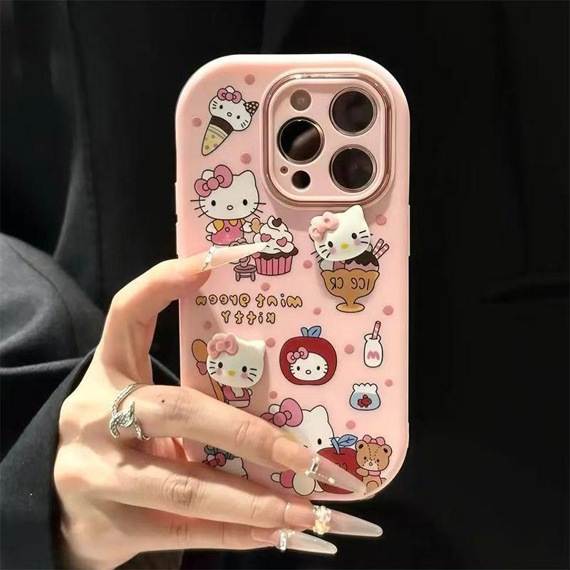Cute Katie bracket is suitable for Apple 17PROMAX mobile phone case, Huawei Honor mobile phone case all-inclusive. apple 17