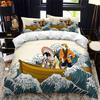 Dynetrekk i japansk stil King Queen Full størrelse Ukiyo-e-tema bølgemønster polyester sengetøysett Fuji Mountain Exotic Style
