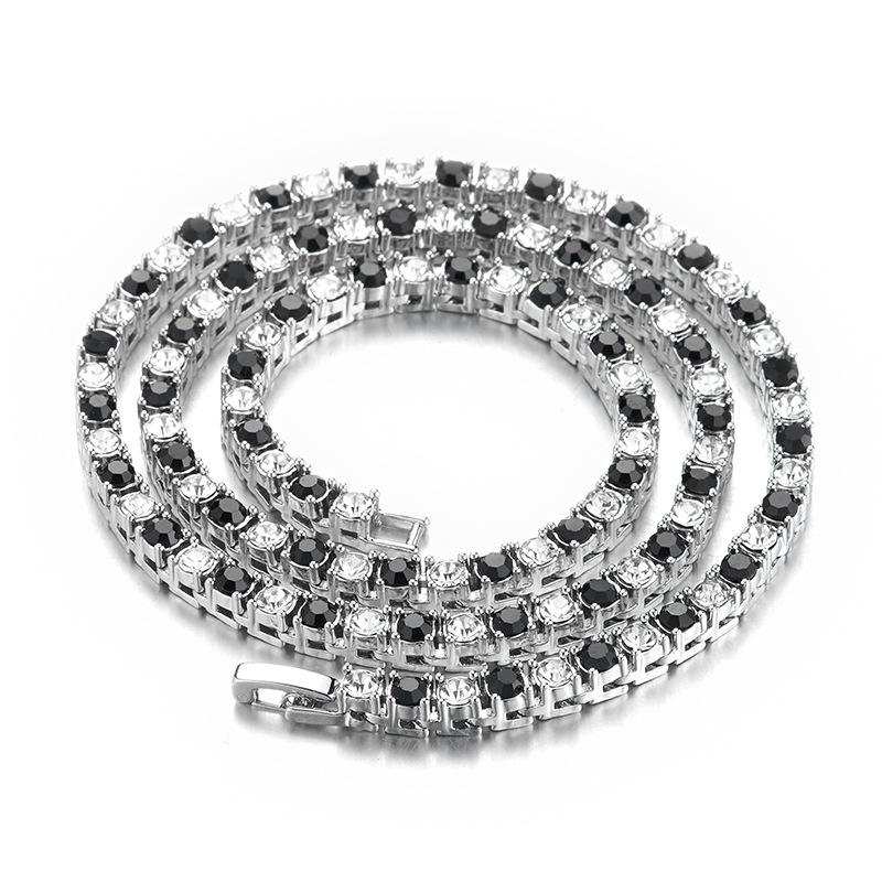 

Two-Tone Hip-Hop Rhinestone Tennis Necklace - 4mm Simple Alloy Chain