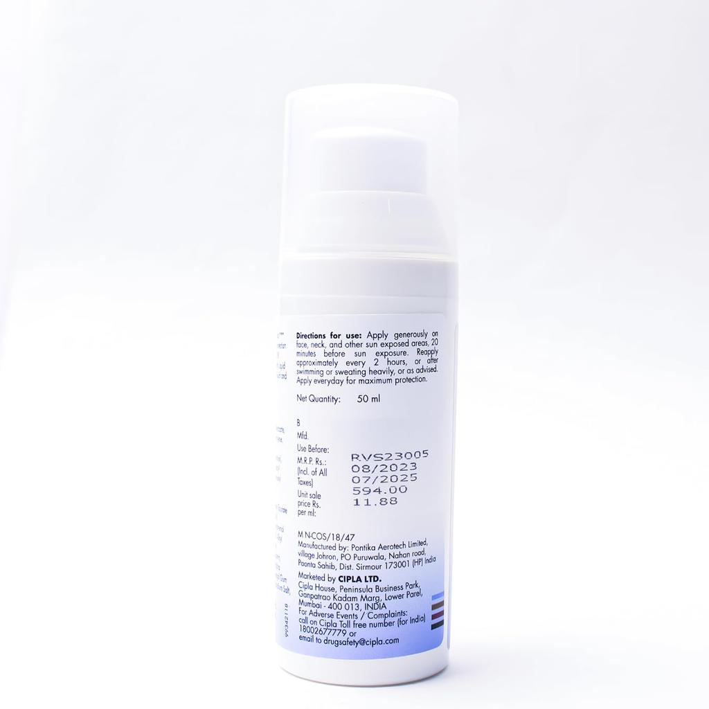 Cipla Rivela Sunscreen SPF 50 Lotion 50 Ml Broad-Spectrum UVA UVB Sun Protection Hydrating