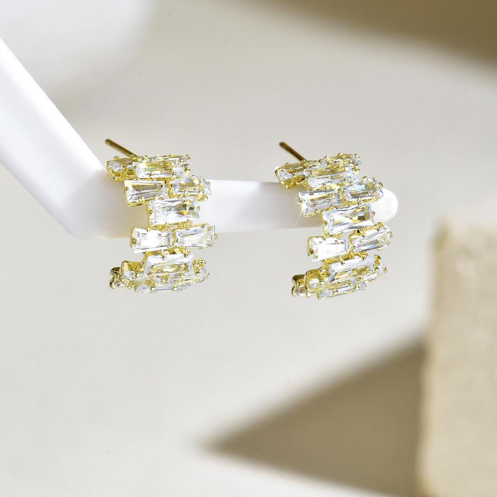 European and American earrings, geometric personality inlaid pearl zircon design earrings, versatile niche earrings, earrings for women