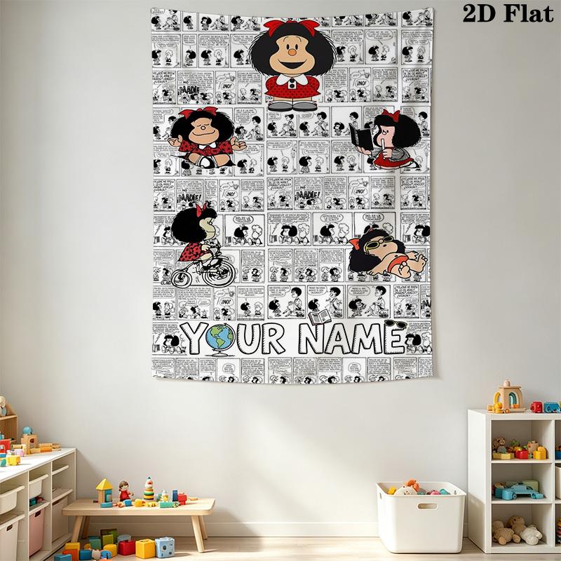 Name Custom Mafalda Wall Tapestry Aesthetic Wall Hanging Printed Fabric Blanket Decorative Tapestries for Bedroom Living Room Home Decor