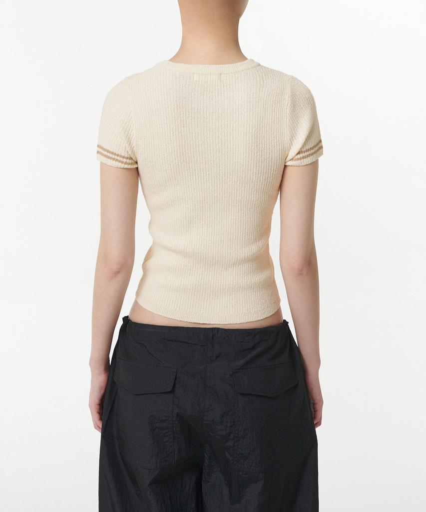 MUSINSA STANDARD WOMAN Women'S Ribbed Mini Boucle Tipping Short Sleeve Knit [Ivory]