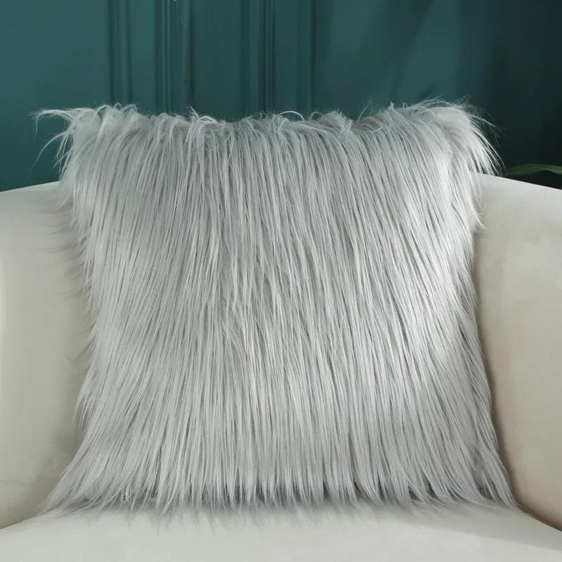 Autumn Winter Soft Plush Pillow Cover Sofa Backrest Home Office Faux Wool Cushion Cover Fashion Candy Color Pillow Cases 45x45CM