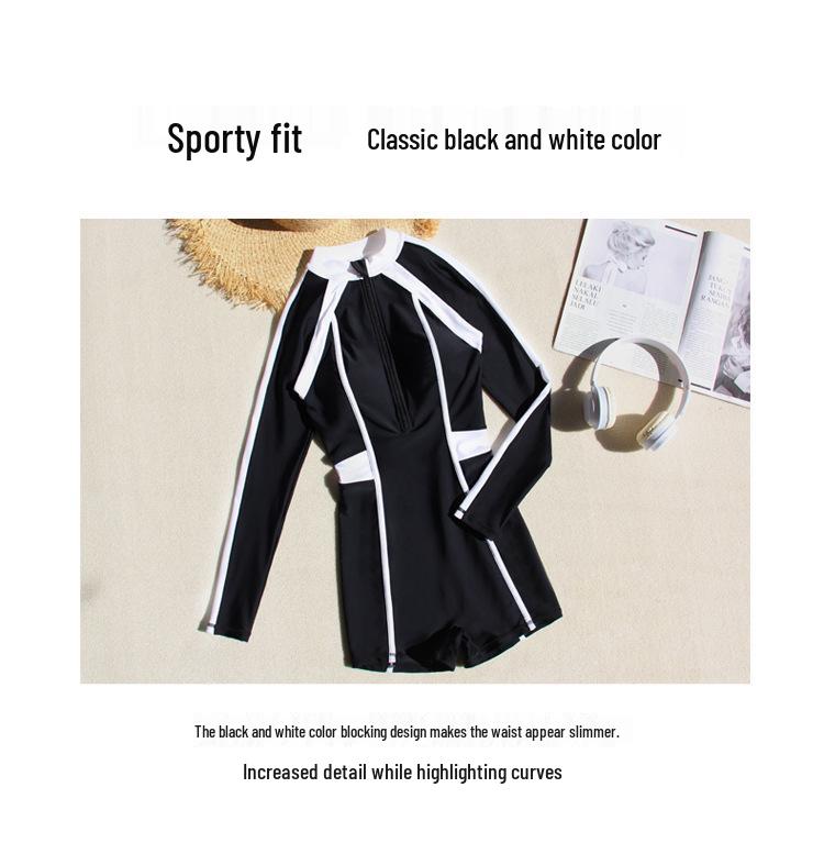 2026 Women's Long Sleeve One-Piece Swimsuit: Slimming, Tummy Concealing, Conservative Zipper for Surfing & Hot Springs