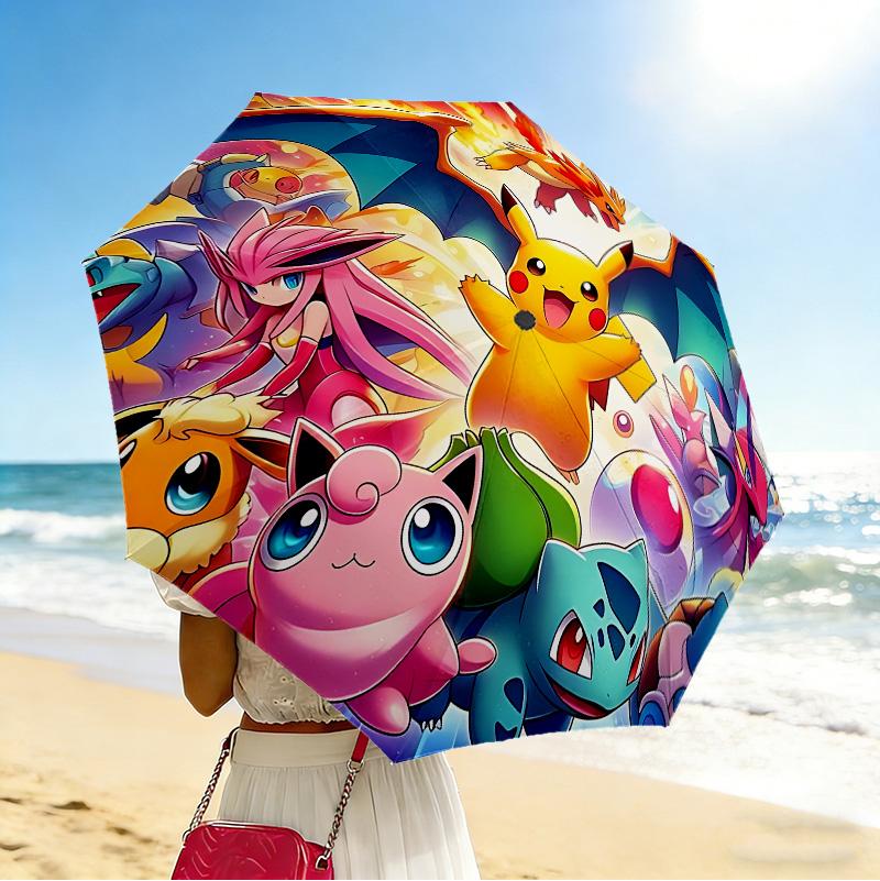Pokemon World 8 Ribs 3Fold Black Glue Uv Protection Umbrella Sun Protection Rainproof Compact Folding Umbrella For Travel Daily Use C92410