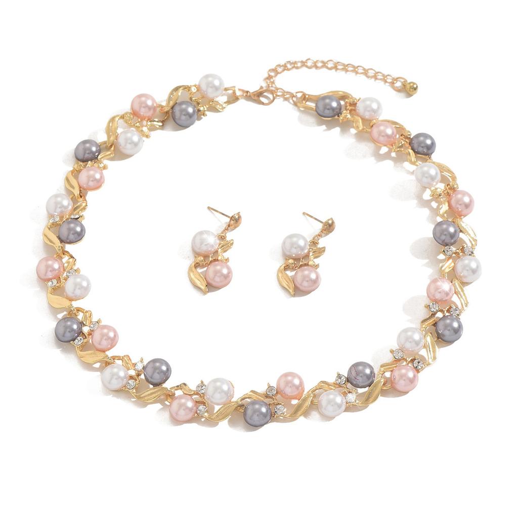 Pearl Necklace Earrings Bracelet Two-Piece Set Fashion Clavicle Pearl Jewelry Women'S Set