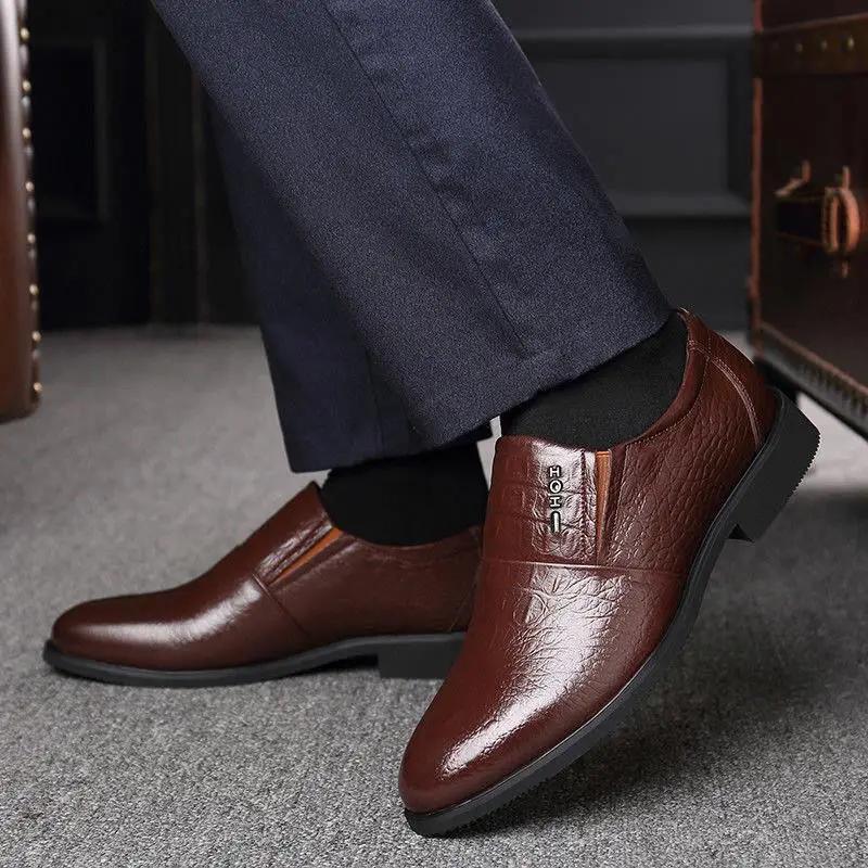 Social Shoe for Men Business Leather Casual Dress Shoes Man Official Black Gentleman 39 Elegant and Classic Suit Office Footwear