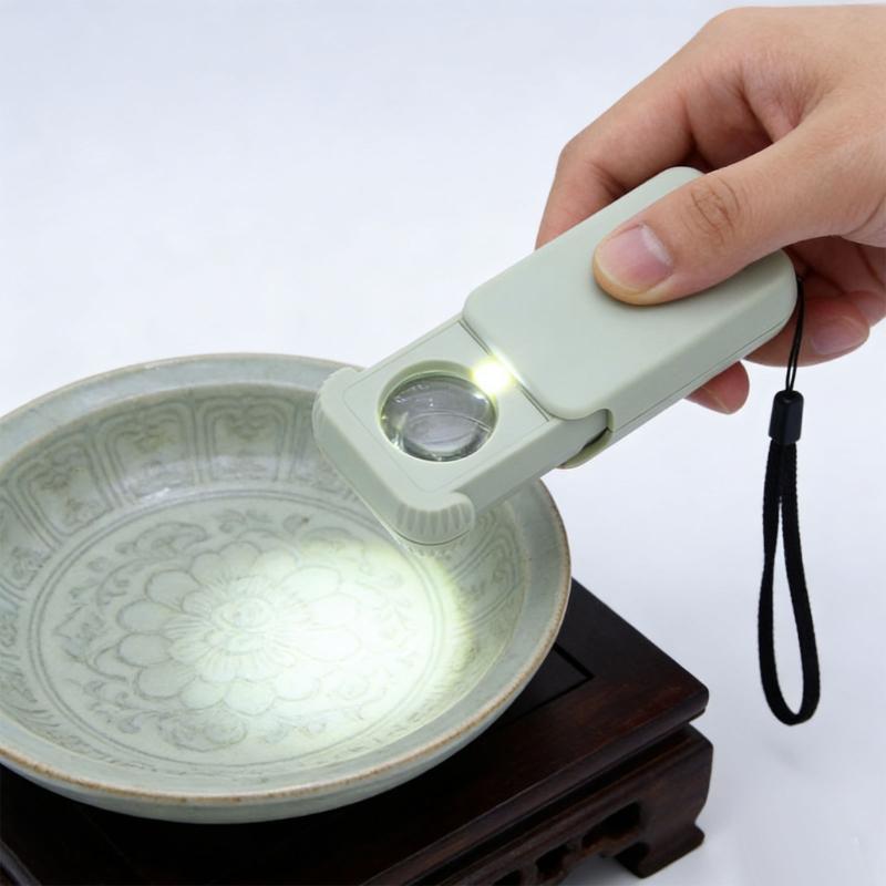 Portable LED Illuminating Magnifier 15X 30X 45X Magnifying Glass for High Precisions Work with Retractable Design Portable