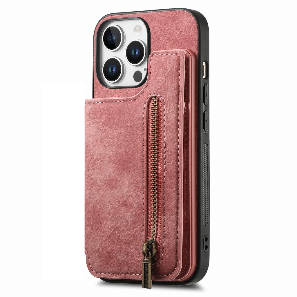 For iPhone 16 Pro Case with Zipper Card Holder Leather+TPU Phone Cover