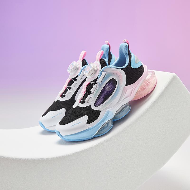 Anta Kids UFO 6.0 Trendy Versatile Air Cushion Shock Absorbing Durable Low Top Running Shoes Kids Sneaker Black White Blue 322435583-5