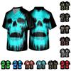 Men's Halloween Printed V-Neck Short Sleeve Scrub Top with Pocket