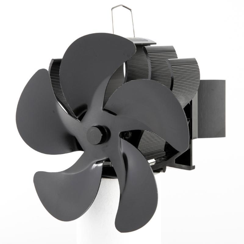 652F 5-Blade Heat Powered Stove Fan for Wood Log Eco Friendly Larger Air on Chimney for Wood Log for Burner Fireplace Qu