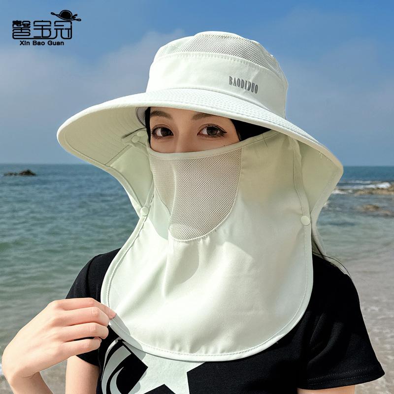 8458 Spring and summer fashion sunscreen hat big brim shawl face covering fisherman hat with ponytail hole sun hat children