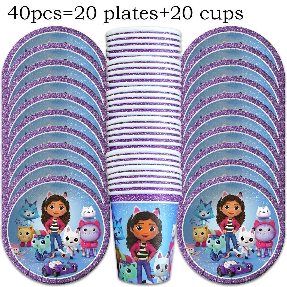 Pink Gabby House Birthday Party Decoration Banner Balloons Gabby Paper Cake Topper Plate Napkins Girl Party Decorations Supplies