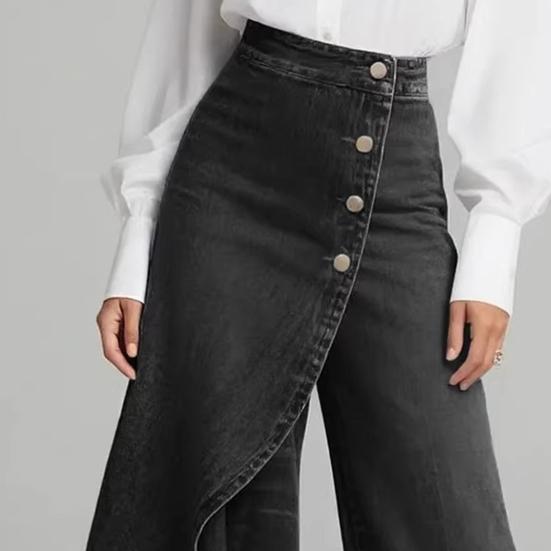 Dámské kalhoty s vysokým pasem, širokými nohavicemi, volného střihu, dlouhé, s jedním zapínáním, nepravidelným designem, ve stylu pro dojíždění, kalhoty pro kancelářskou dámu