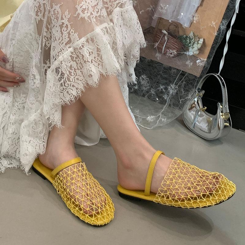 Módní letní plážové nazouváky pantofle sandály boty pro ženy mulky dámské kulatá špička módní síťovina prodyšné dámské ploché pantofle boty
