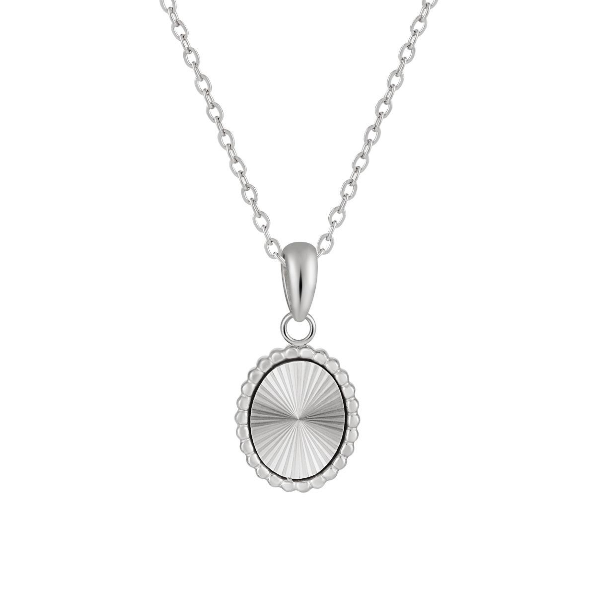 European & American Laser Oval Pendant Necklace, Stainless Steel with PVD Gold Plating