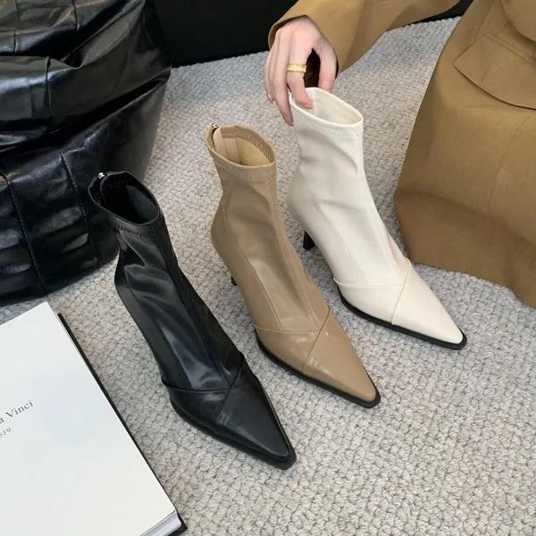 2024 Autumn/Winter Sexy Skinny Heel Ankle Boots for Women Elastic Skinny Pointy Boots for Women