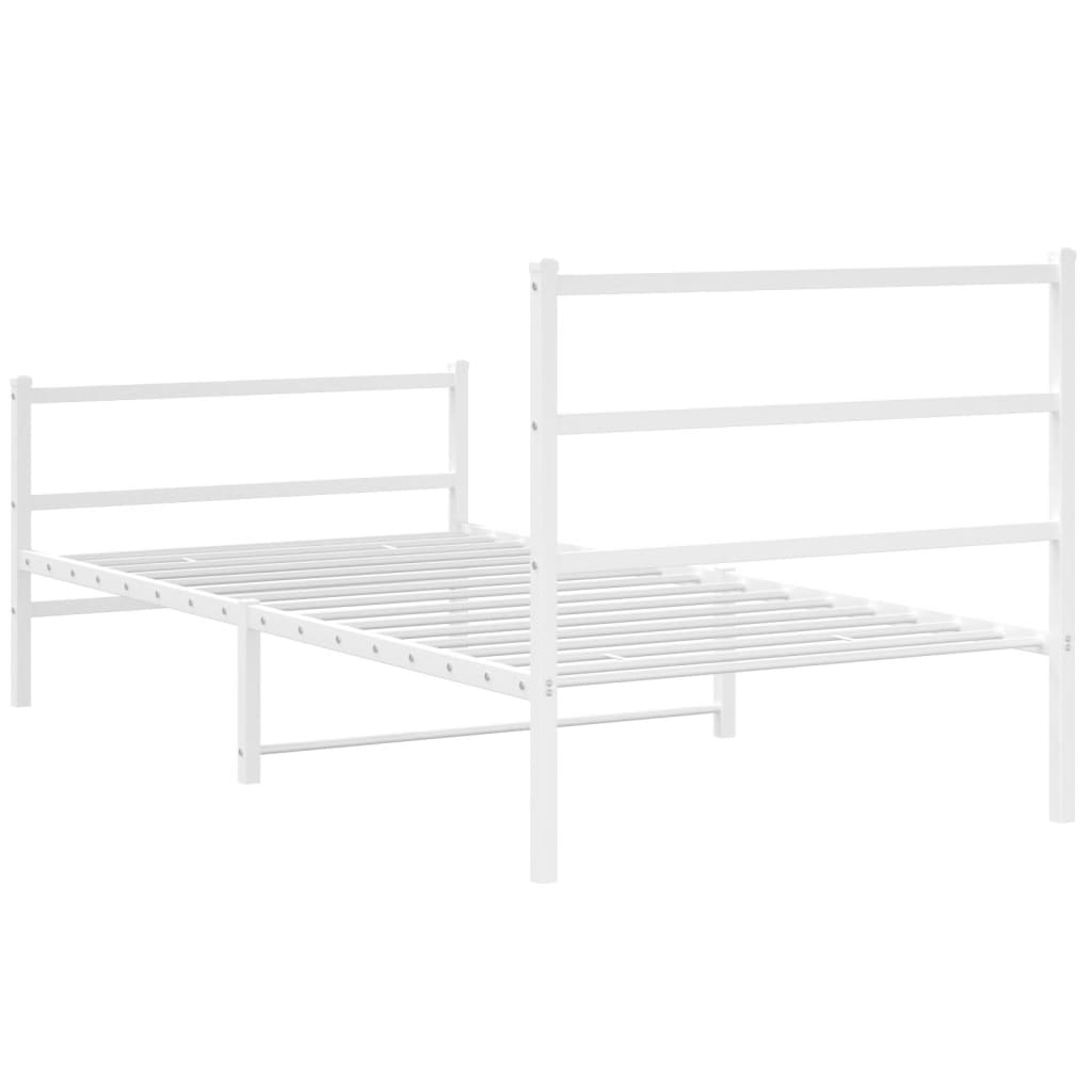 Vidaxl Metal Bed Frame with Headboard and Footboard, White, 107X203 Cm