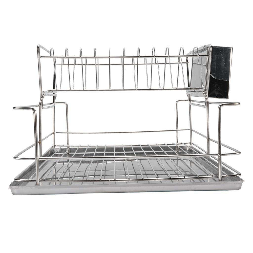 Dish Drying Rack Space Saving 2 Tier Dish Rack for Kitchen Counter Stainless Steel Dish Drainer with Cutlery Holder