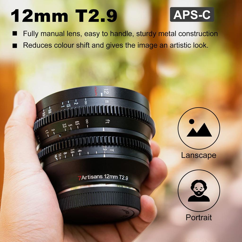 7 artisans 12mm large aperture ultra wide angle cine manual fixed focus low distortion cinema black compatible for Nikon Z mount Z5 Z6 Z7 Z9 Z50 Z6II