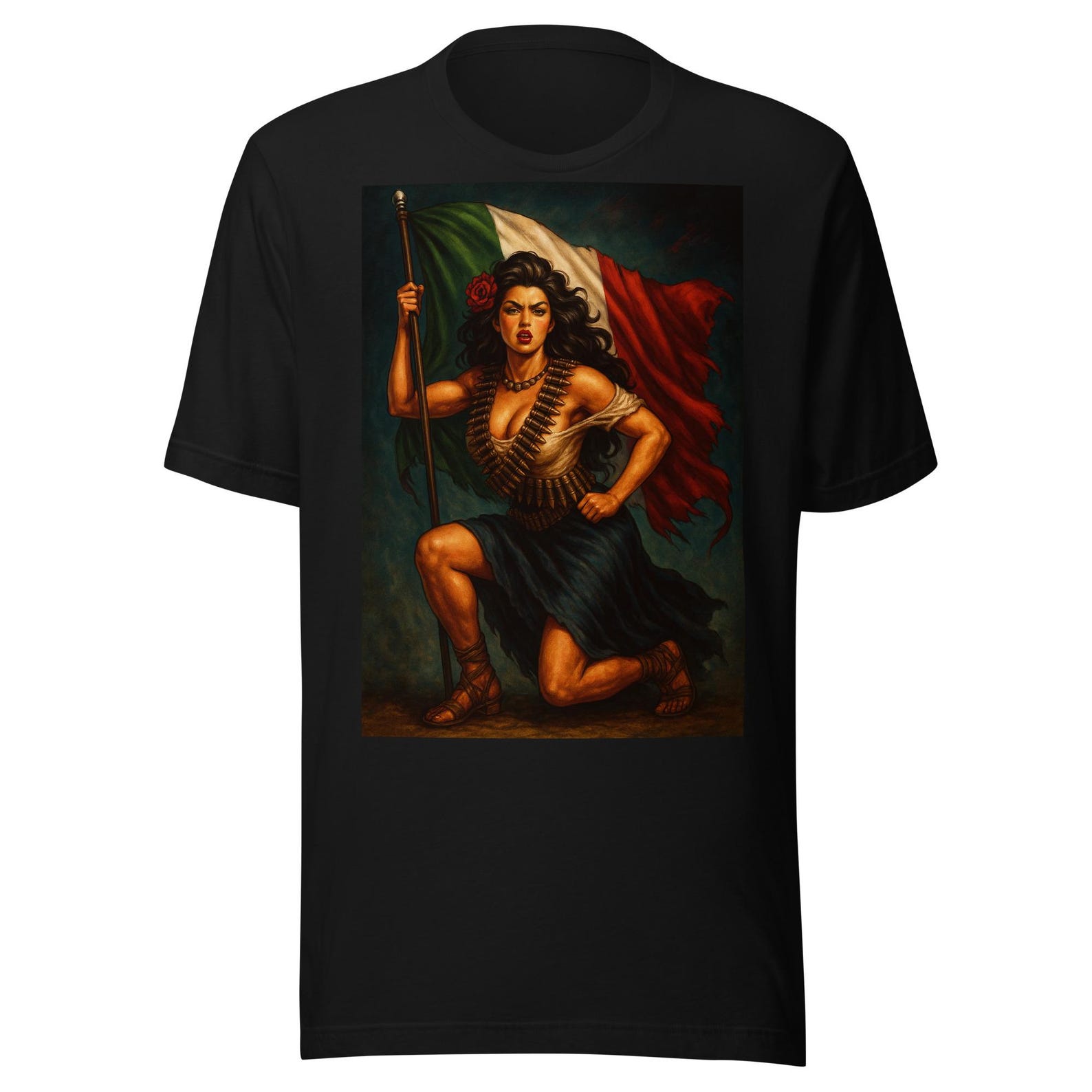 Mexican Soldadera — Revolutionary Warrior with Mexican Flag Patriotic Art Unisex t-shirt S