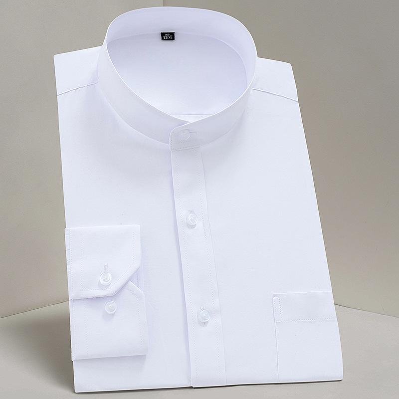 

Men s Autumn Long Sleeve Chinese Stand-Up Collar White Shirt - Zhongshan Style for Middle-Aged and Elderly 43